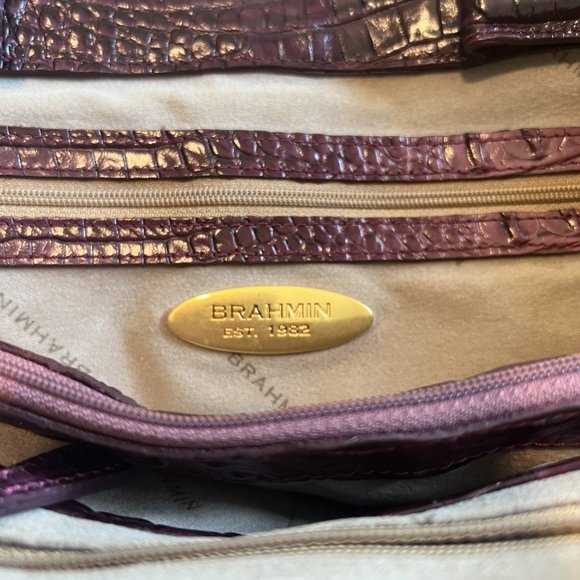 Brahmin Purple Croc Embossed Leather Satchel